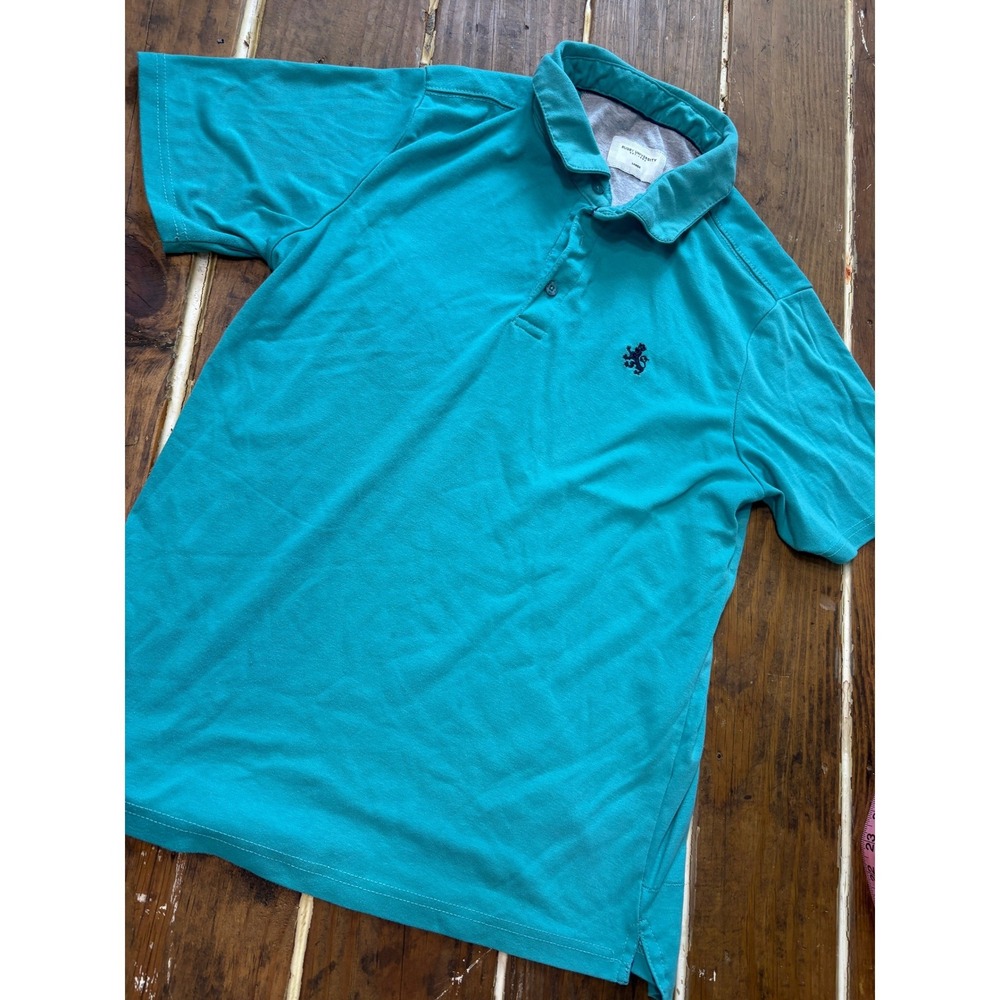 Rugby University Mens Teal Turquoise Short Sleeve Lion Crest Polo Shirt Large